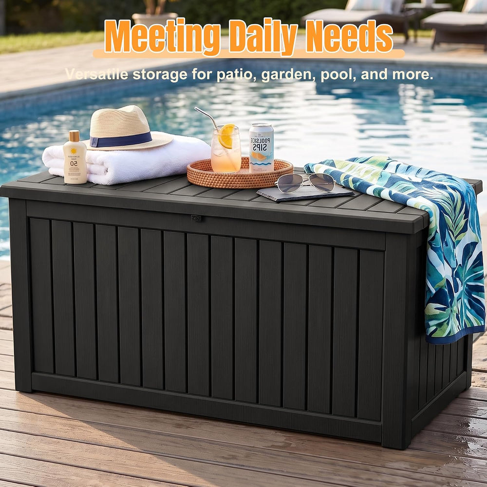 Outdoor Storage Box, 360 Gallon Waterproof Resin Deck Box with Support Rod