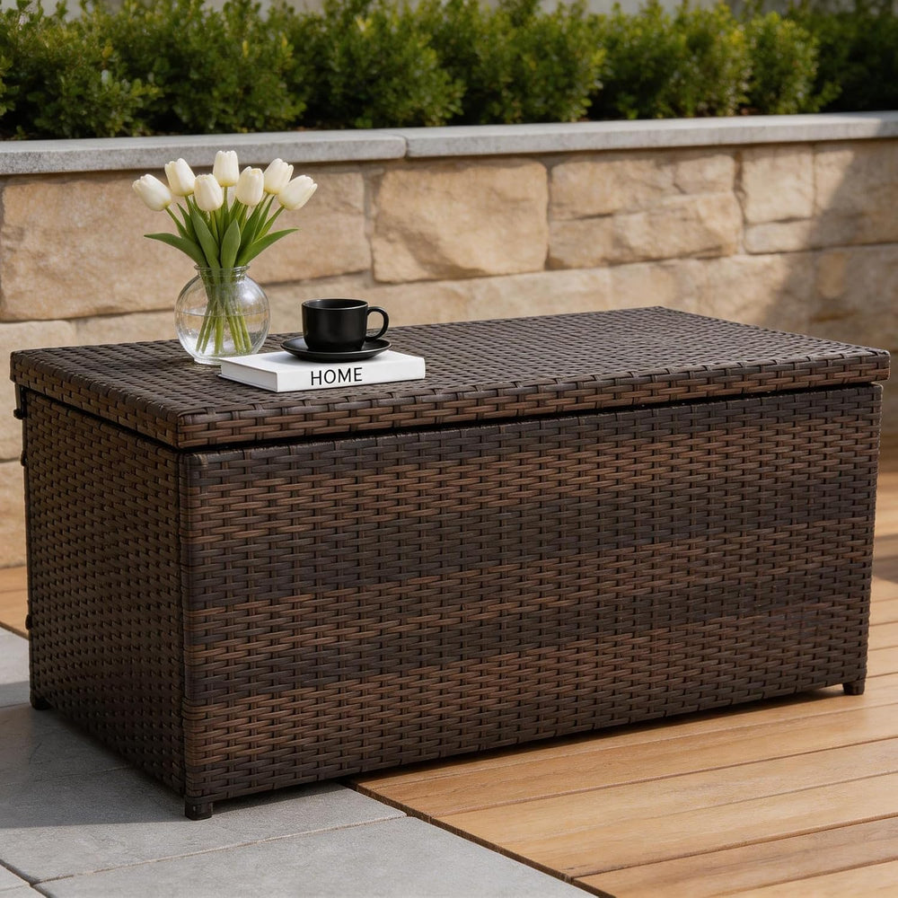 Sundale 70 Gallon Oudoor Deck Box, Large Rattan Storage Box with Handle