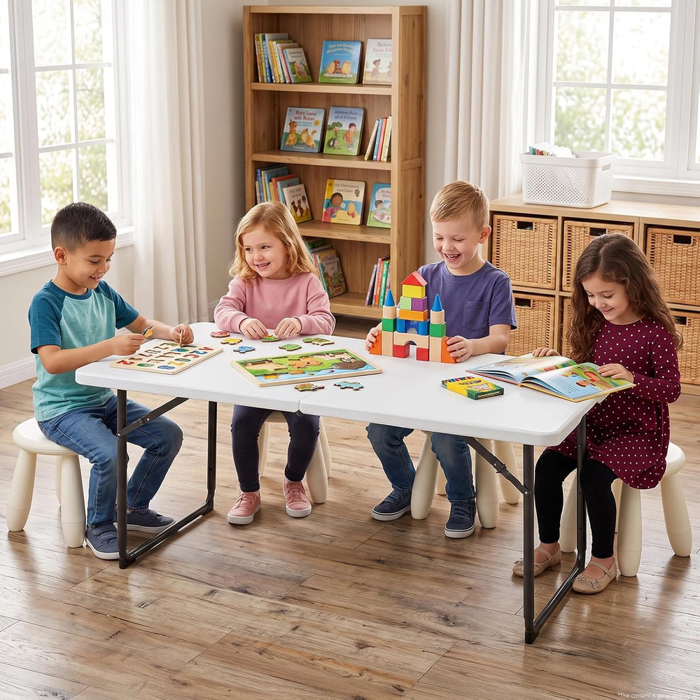 Folding Table 2 Pack, 4 FT Foldable Plastic Table with Adjustable Height, Hea...