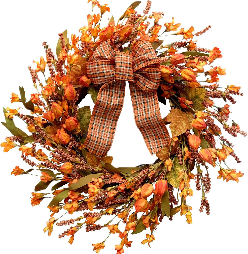 Idyllic 18 Inches Artificial Fall Wreath, Autumn Decoration with Berries &...