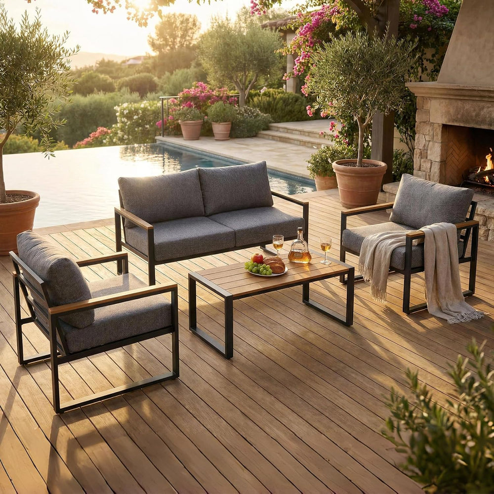 Furnimart 4-Piece Metal Patio Conversation Set, Deep Seating Outdoor Sofa wit...