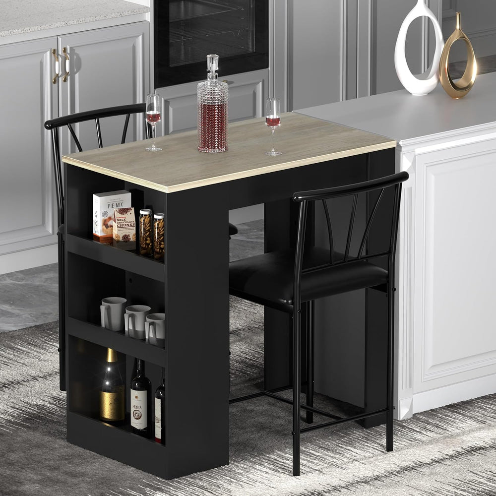 VECELO Small Bar Table and Chairs Tall Kitchen Breakfast Nook with Stools/Din...