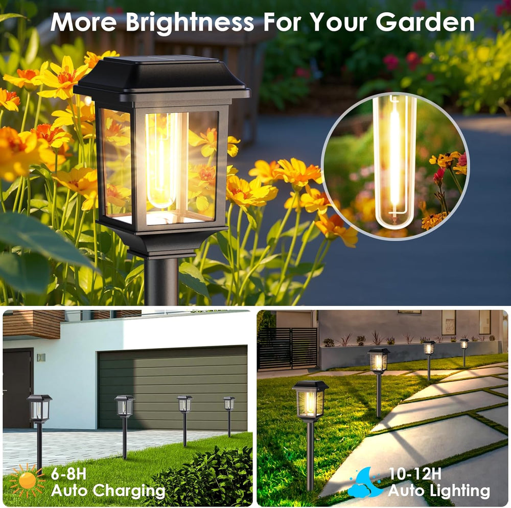 Mancra Solar Outdoor Lights Waterproof, 8 Pack Metal Glass Solar Pathway Ligh...