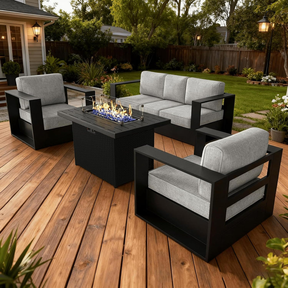 LayinSun 4 Piece Oversized Aluminum Outdoor Furniture Set with Fire Pit