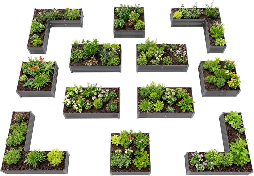 Anleolife 12-Bed Rectangle, L-Shaped & Square Raised Bed Set, Quartz Grey