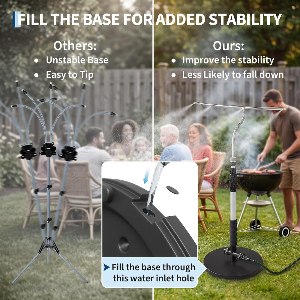 Standing Misters for Outside Patio with T-Bar 4 Nozzles & 10ft water hose