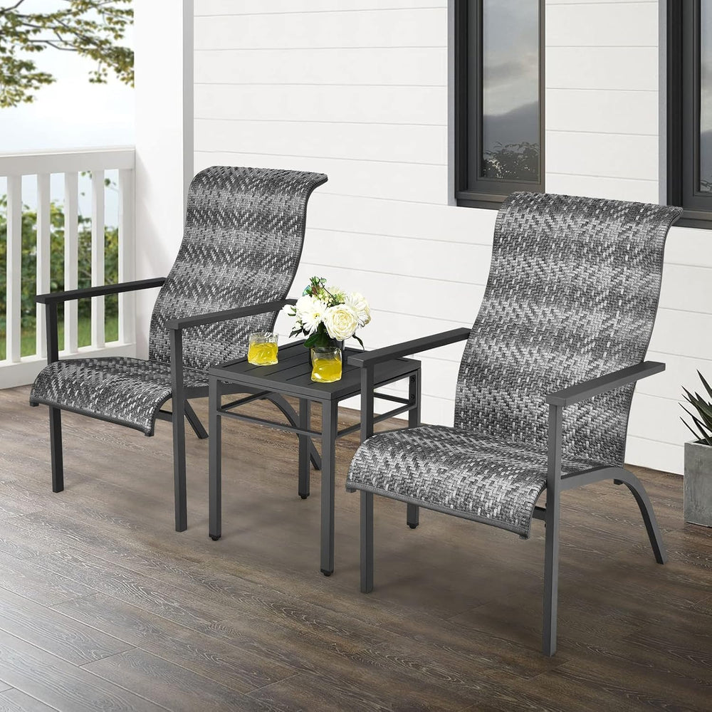 Tangkula 3 Piece High Back Patio Chairs Set, Outdoor Rattan Chairs with Coffe...