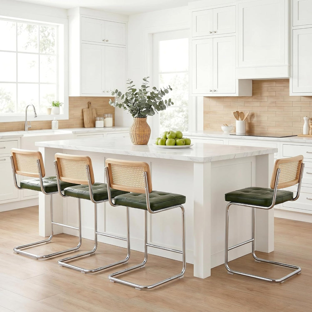 Zesthouse Natural Rattan Counter Stools Set of 2, 26" Modern Boho Barstools