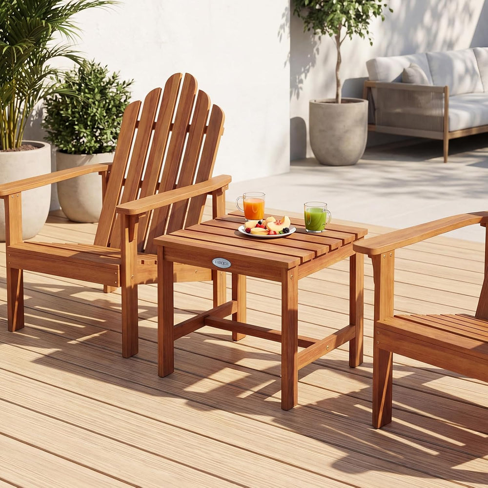 Tangkula Patio Acacia Wood Side Table, 17" Square End Table with Slatted...