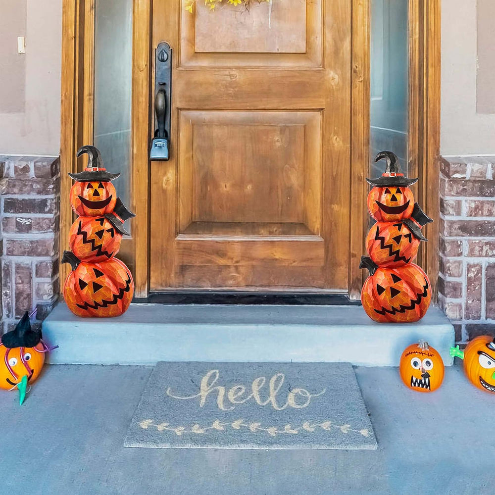Light Up Evil Pumpkin 3-Layer Halloween Decoration 14 Inch Jack O' Stack