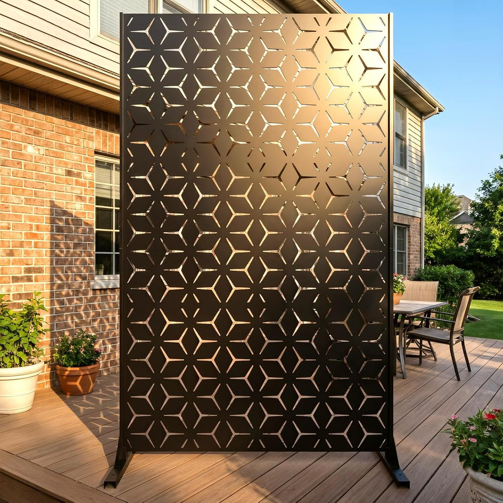 6FT Metal Privacy Screen Outdoor – Decorative Laser Cut Privacy Fence Panel f...