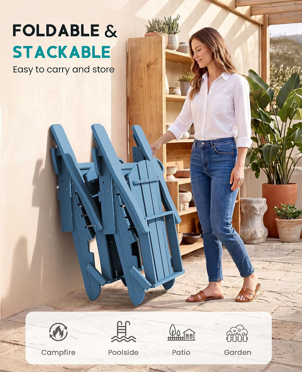 SERWALL Folding Adjustable Adirondack Chair with Cup Holder, Blue