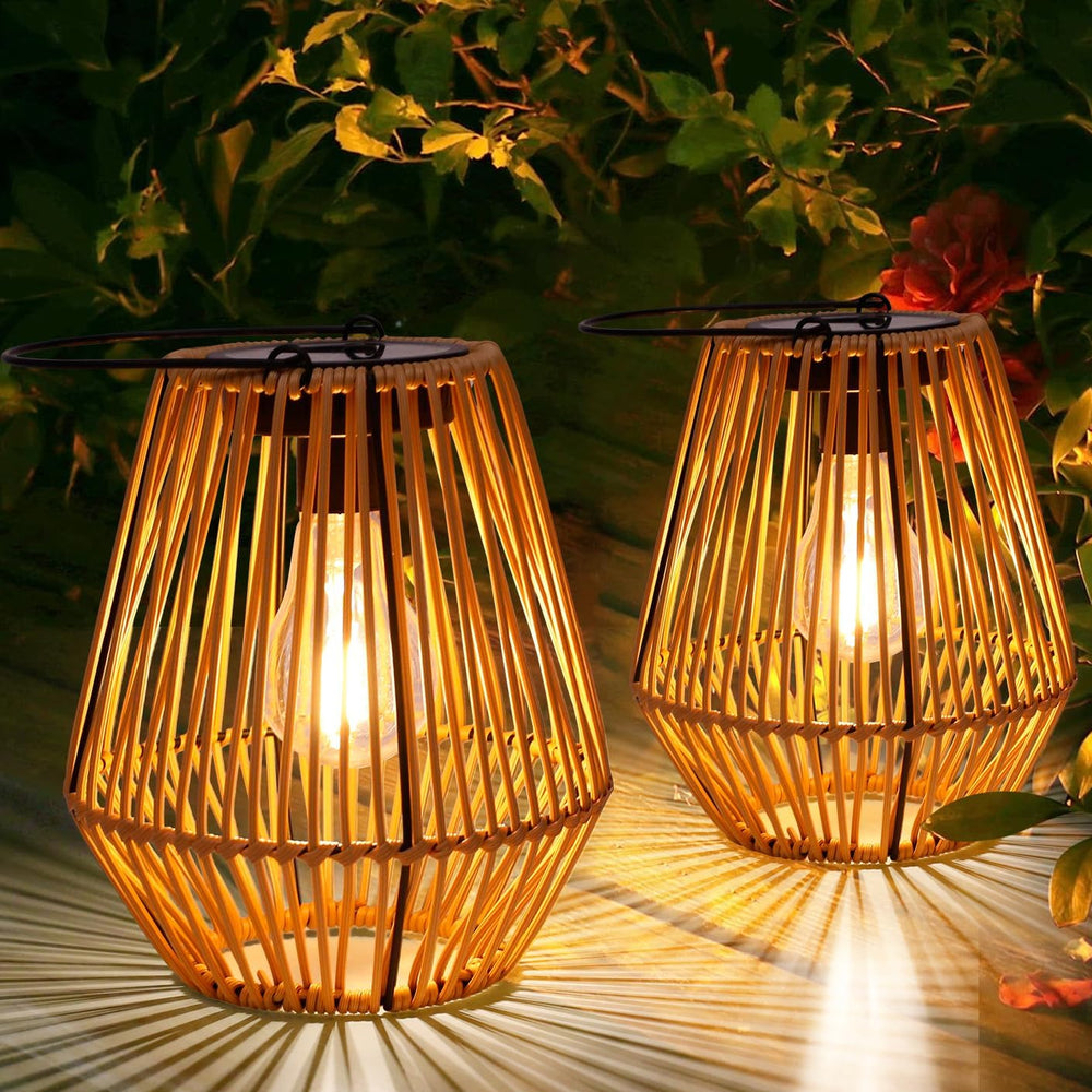 Livinlarge Solar Lanterns Outdoor Waterproof,Wicker Solar Lantern 2 Pack | Gi...