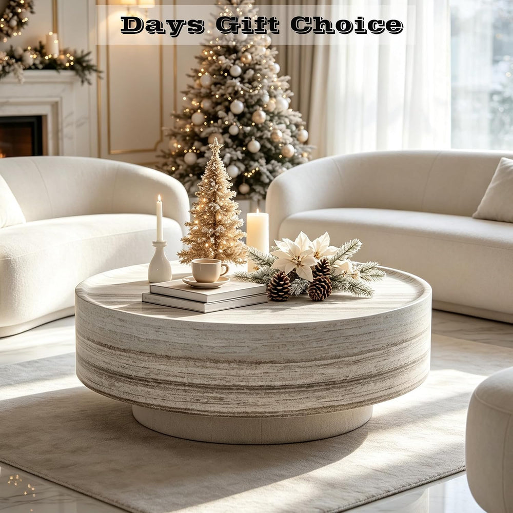 31.5" Round Faux Marble Coffee Table for Living Room (31.5"x12.8&qu...