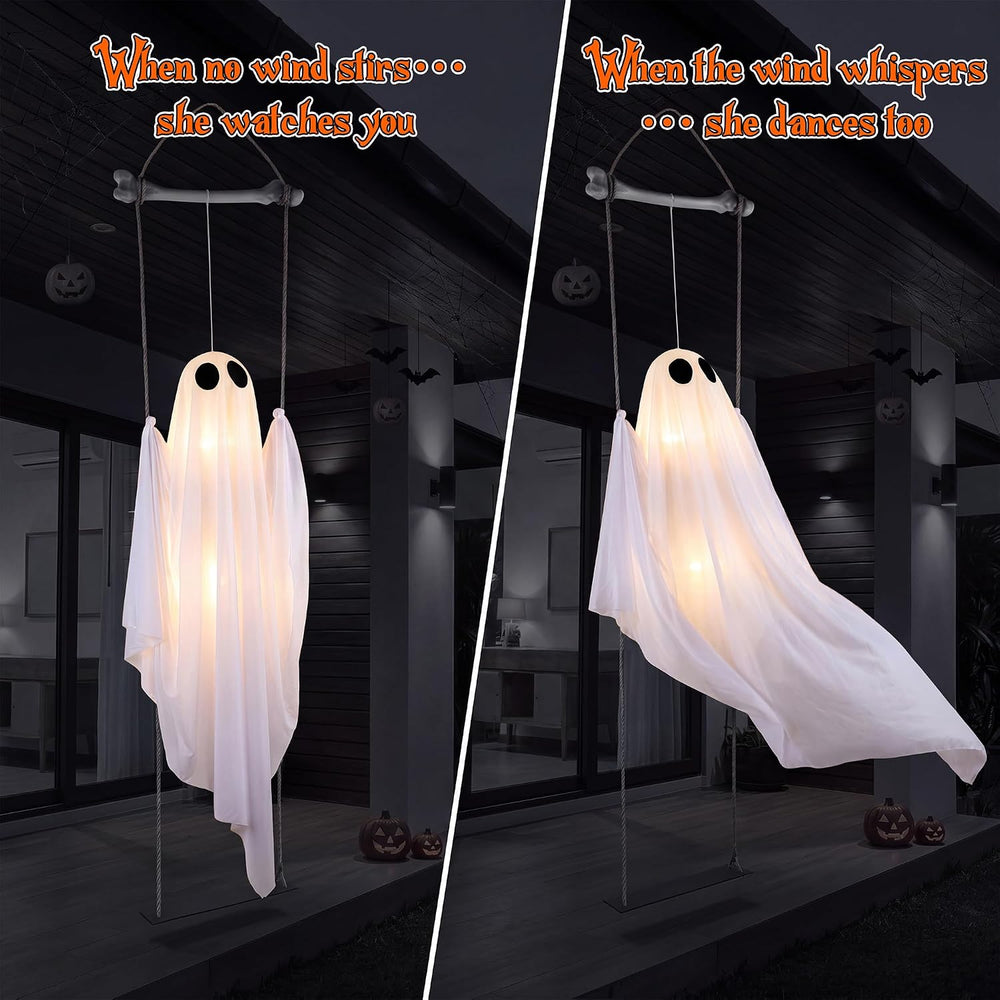 Halloween Decorations Outdoor Indoor, 5 FT Large Pre-Assembled Swinging Ghost...