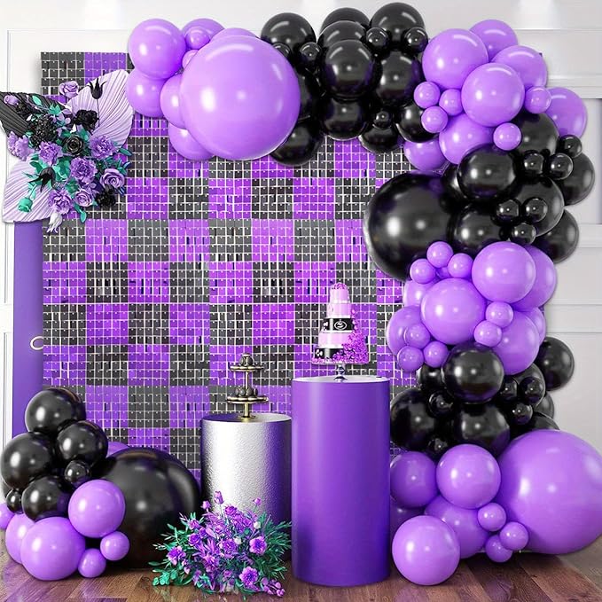 12PCS Black Purple Shimmer Wall Backdrop, Square Sequin Photo Backdrops Panel...