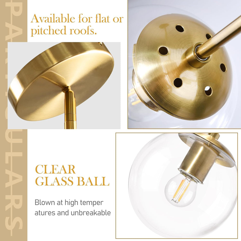 Bagood 8" Globe Pendant Light Gold Mid Century Modern Light Fixture Clea...