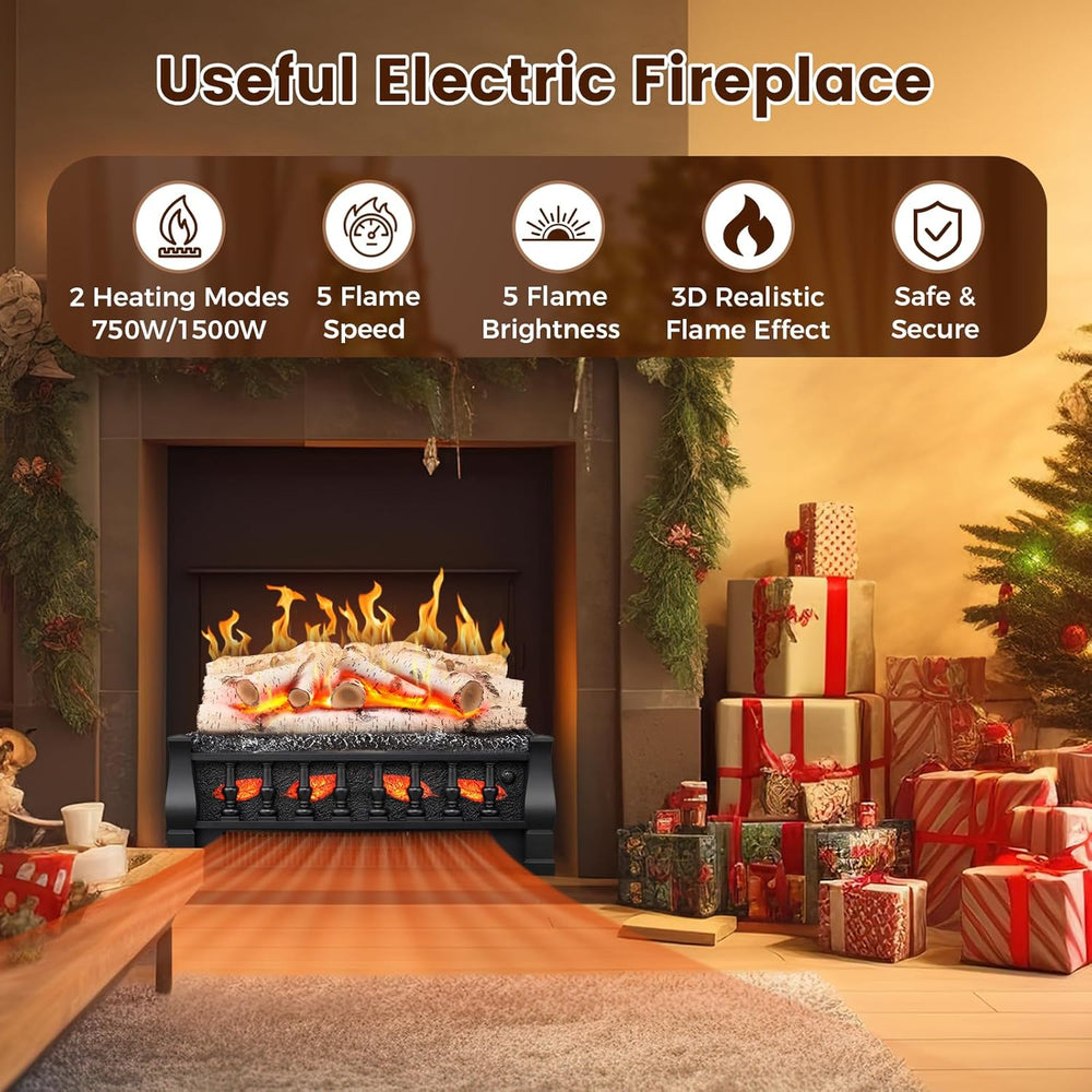 Electric Fireplace Insert Log Heater 21 Inches, 5 Flame Brightness, Multiple ...