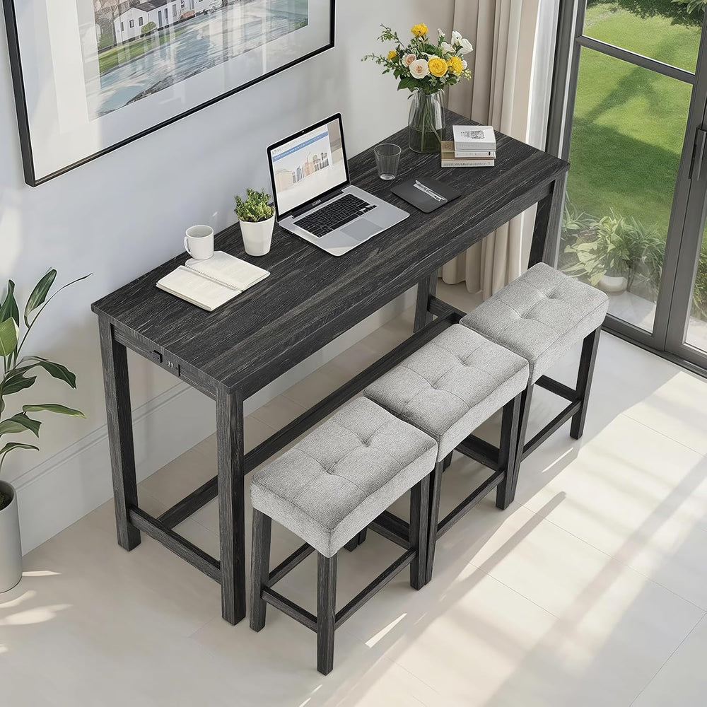 LKTART 4 Piece Bar Table Set Dining Bar Table and Chairs Set with Power Outle...