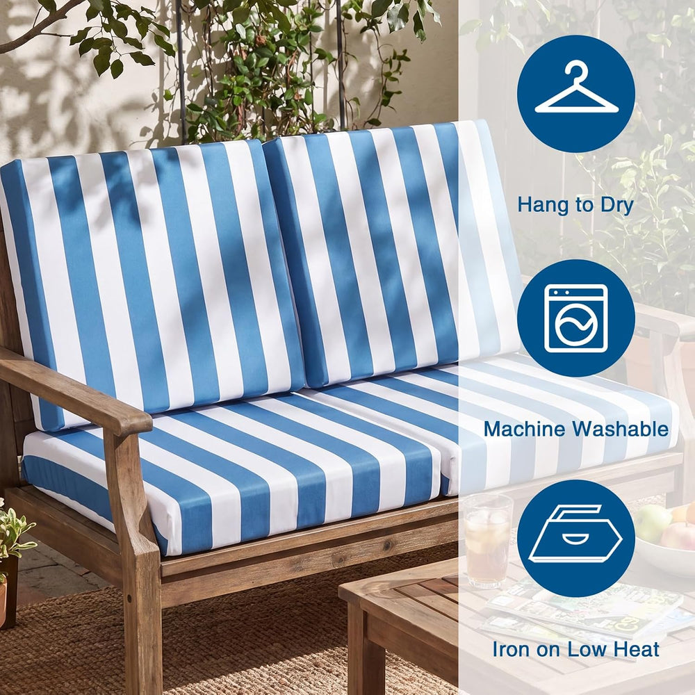 Newwiee 12 Pc Patio Stretch Cushion Covers,Blue White,Stripes