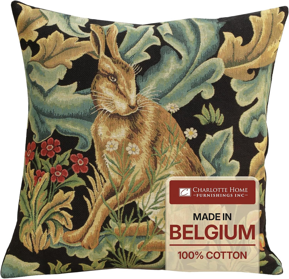 William Morris Brown Hare Hare Tapestry Throw Pillow Cover 18 x 18 in