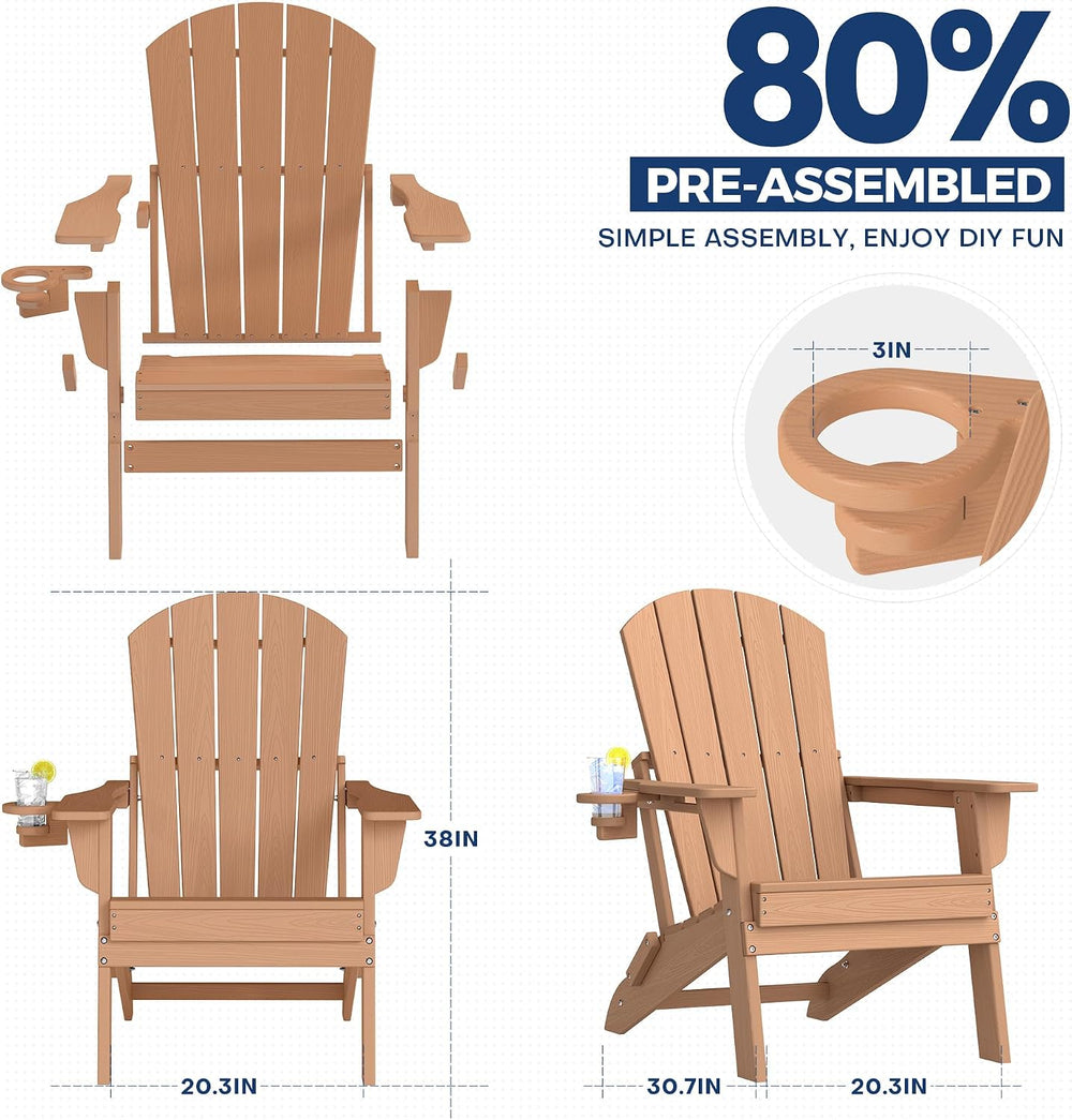 HDPE Folding Adirondack Chair with Cup Holder, Cedar