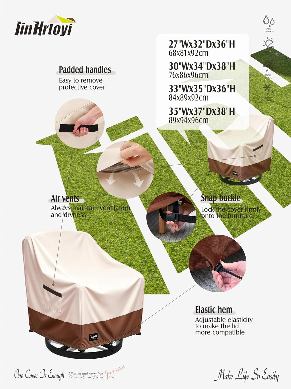 JinHrtoyi Outdoor Chair Covers 2 Pack,30Wx34Dx38H inches Patio Chair Cover,10...