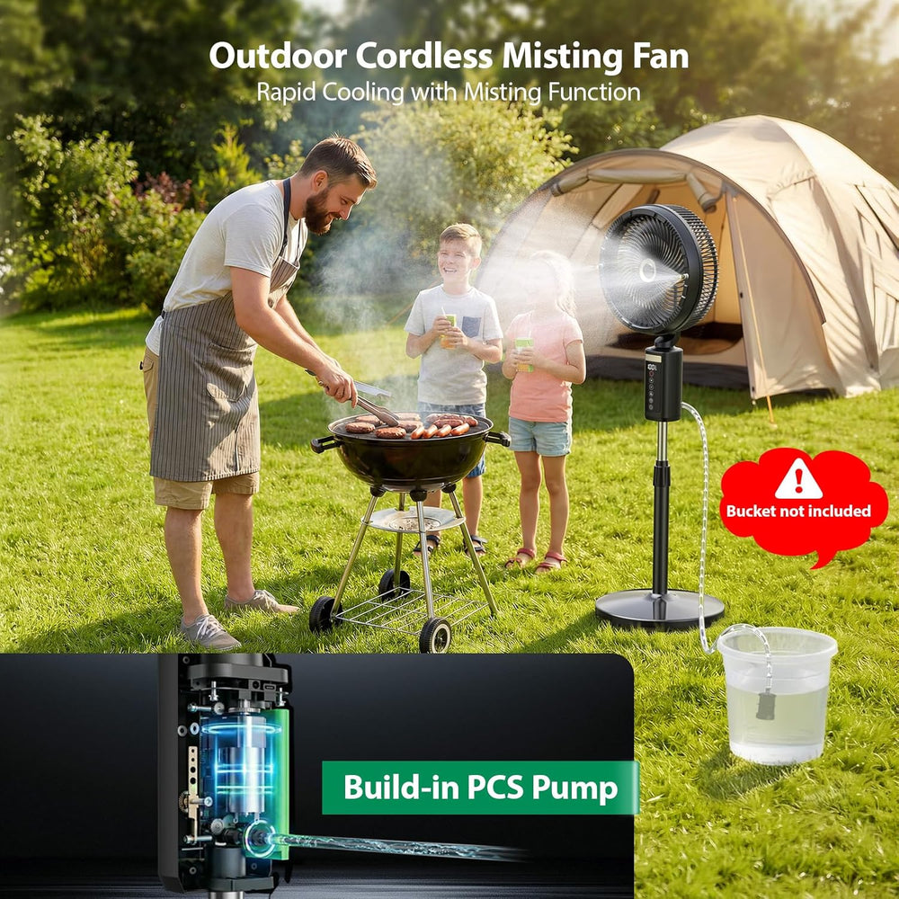 Ausic Outdoor Misting Fan for Patio, 【Max 50H】 Rechargeable Oscillating Fan