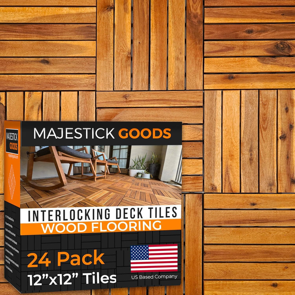 Majestick Goods 24-Pack Long Slat Acacia Wood Interlocking Deck Tiles