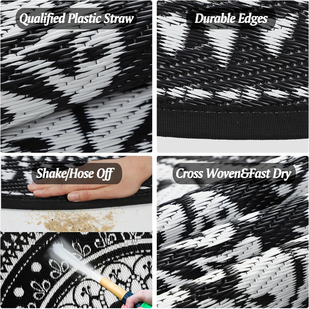 Cekene Round Outdoor Rugs for Patio 8Ft Waterproof Reversible Outdoor Patio R...
