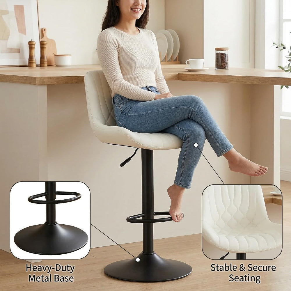 Adjustable Swivel Bar Stools Set of 4, Beige PU Leather Counter Height