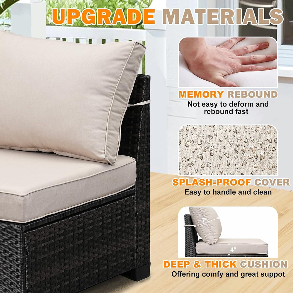 5-Piece Outdoor Patio Furniture Set, Modular Wicker Sectional Sofa with Thick...