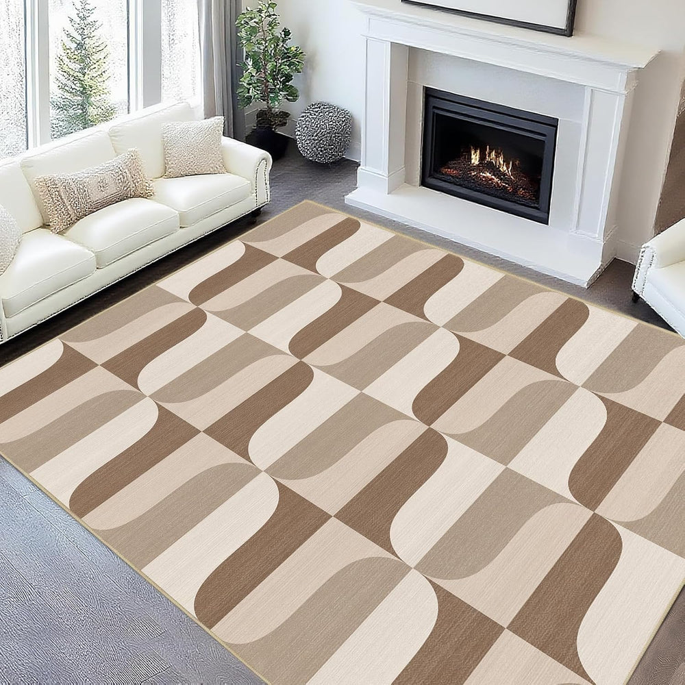 Area Rug 5x7 Modern Geometric Rug Neutral Beige Brown Abstract Mid Century Mo...