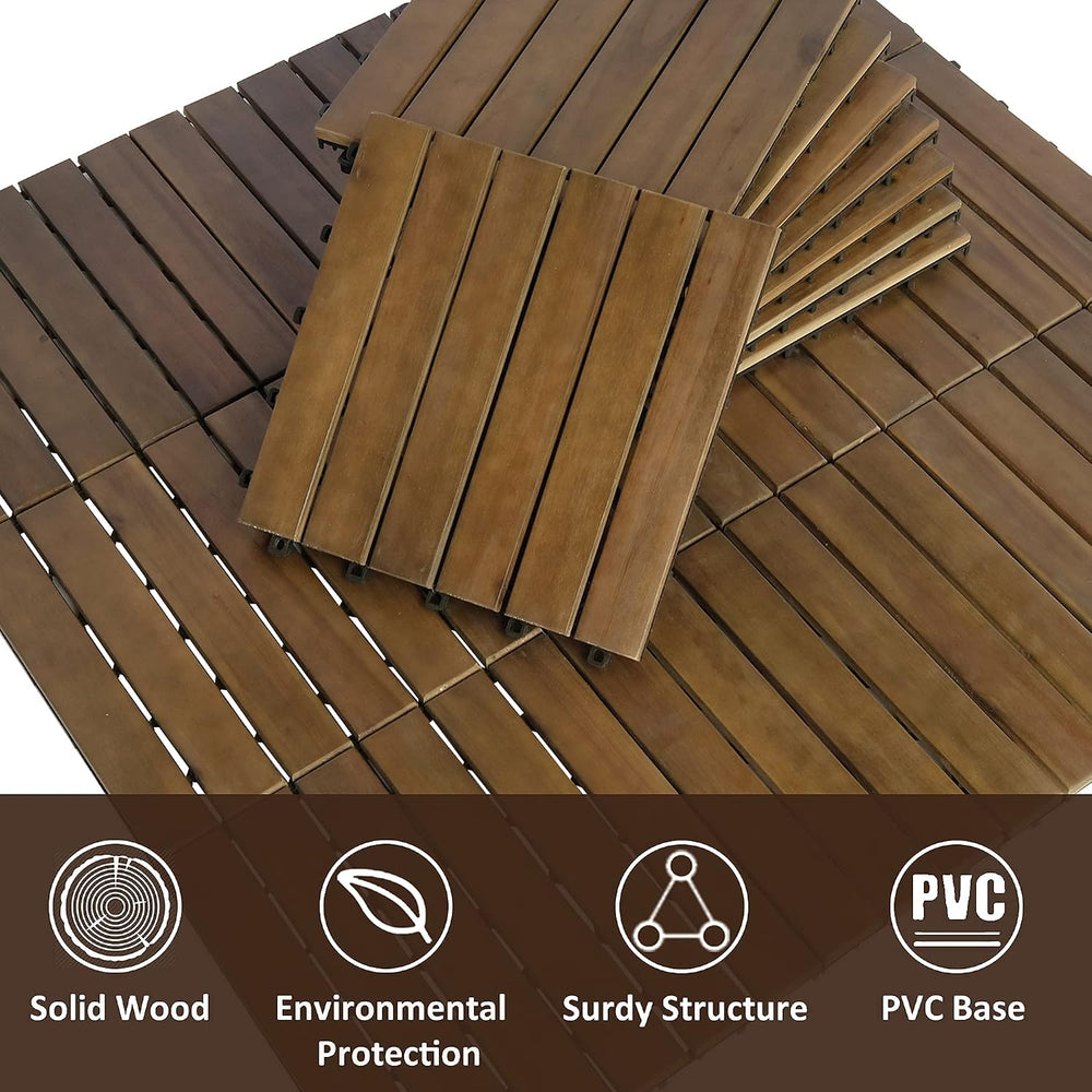MCombo 10 Pieces Patio Wood Deck Tiles 12 x 12 inches, Interlocking Flooring ...