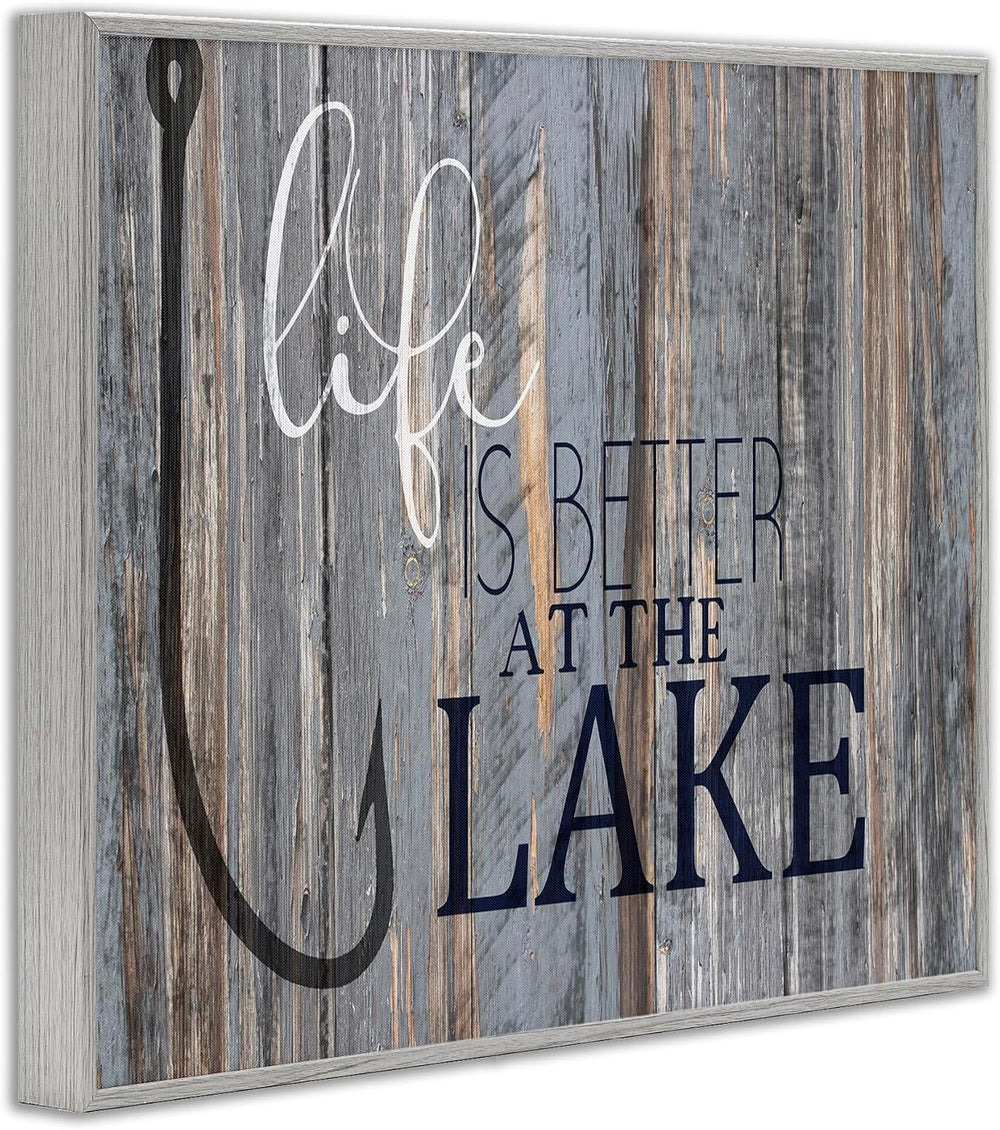 Stupell Industries Life Better Lake Quote Fish Lakehouse Cabin Nautical Phras...