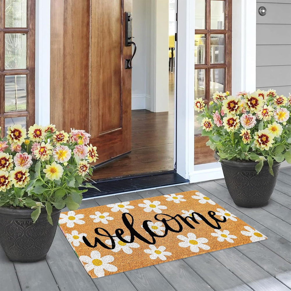 JarThenaAMCS Spring Flower Welcome Doormat Daisy Natural Coir Door Mat Non-Sl...