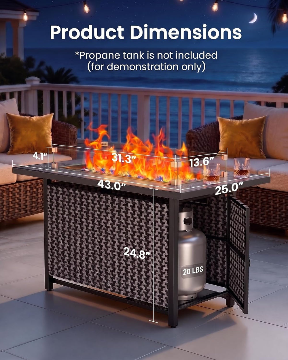 Ciays 43″ Fire Pit Table, Outdoor Propane Fire Pit Table with Premium Ceramic...