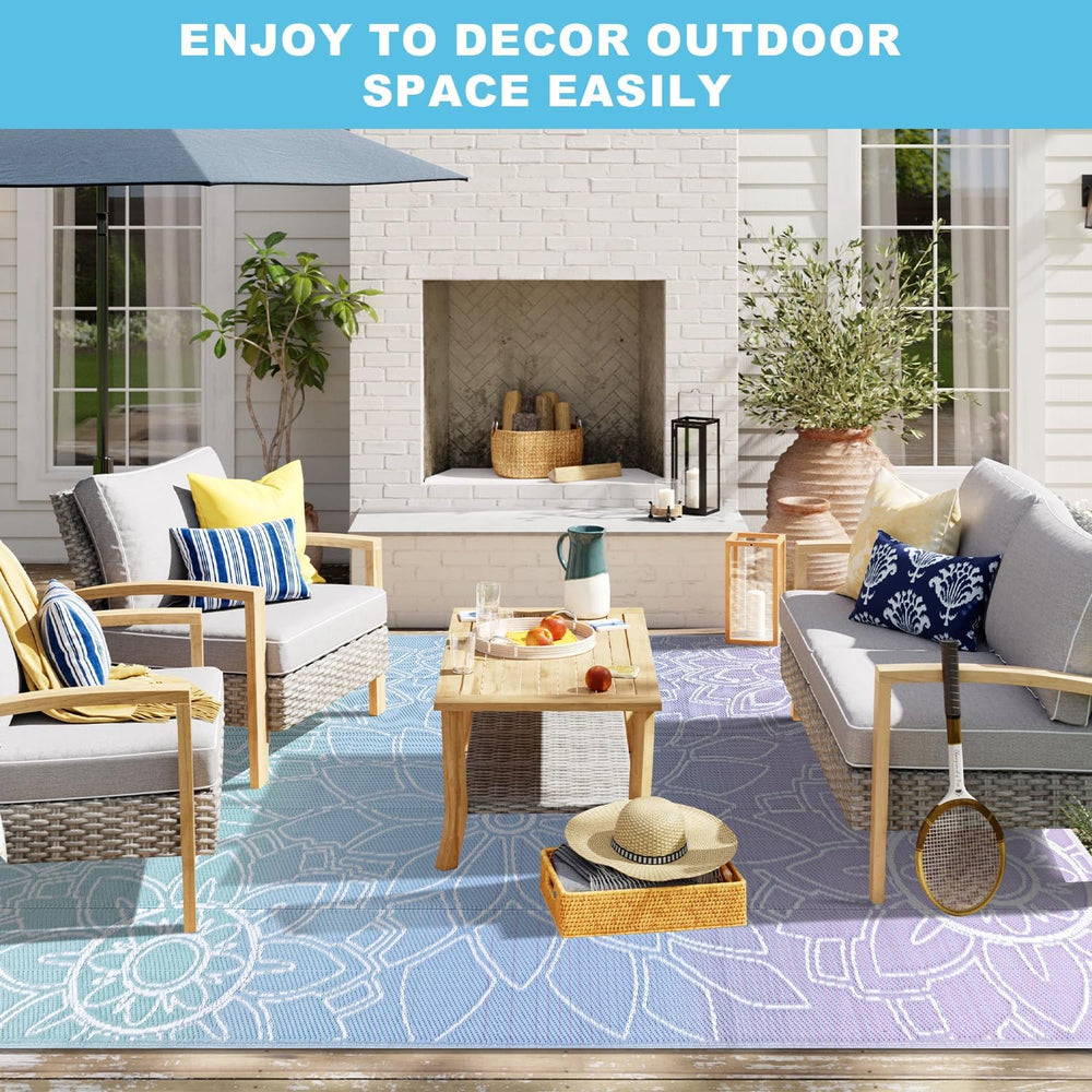 LOKHOM Outdoor Rug for Patio 6x9 ft Reversible Plastic Straw Patio Camping Ru...