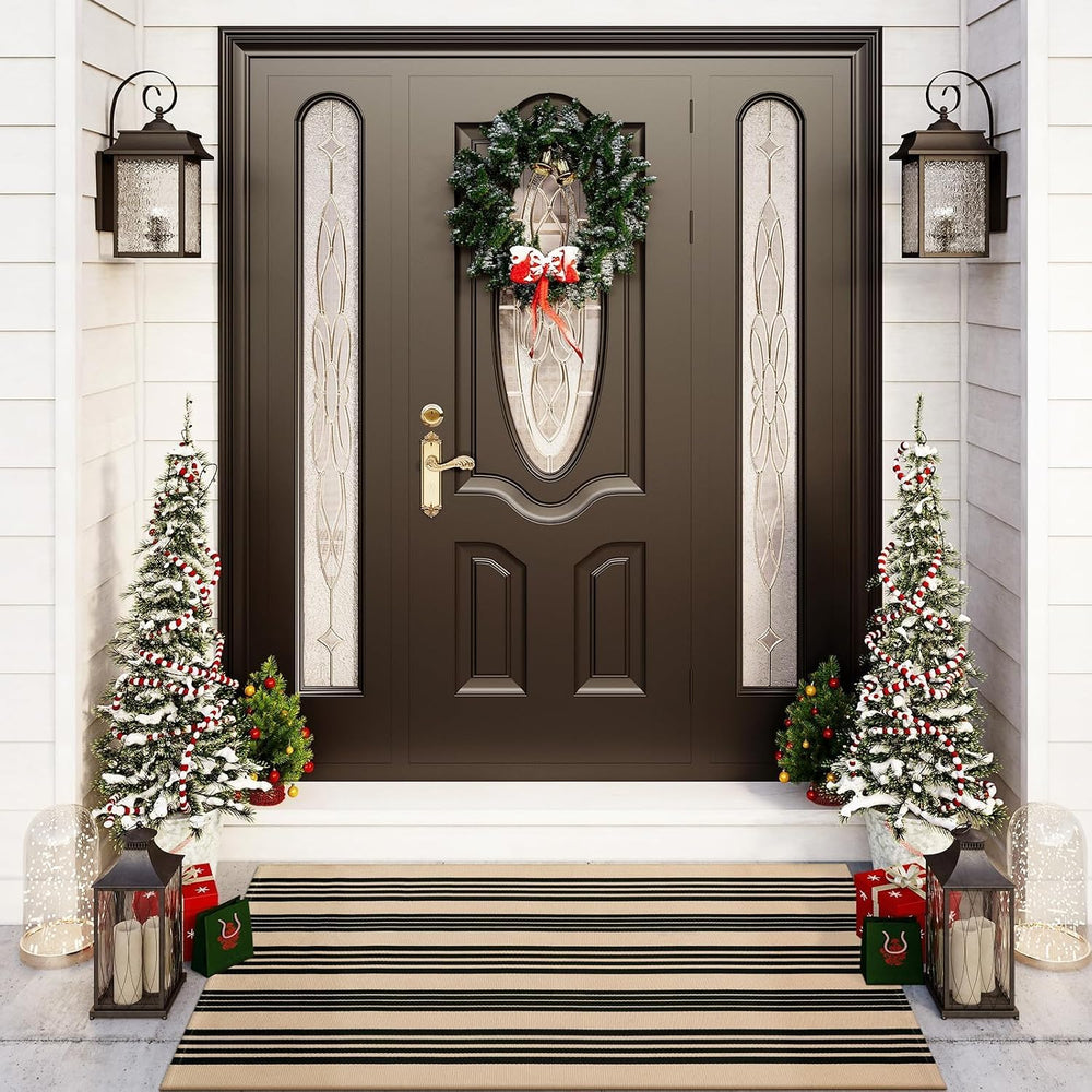 OJIA Outdoor Rug 3'x5', Black and Tan Patio Rugs Fall Door Mat Outside