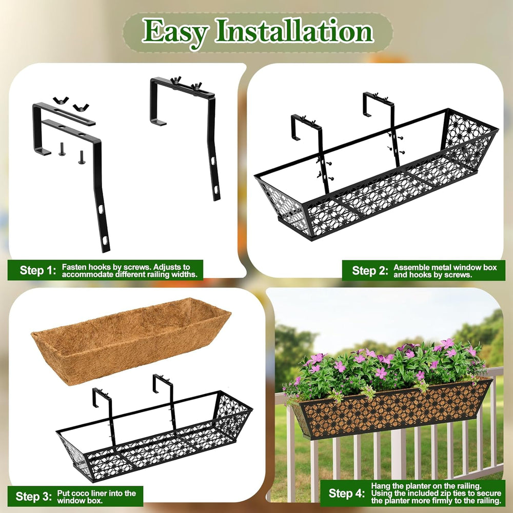 SPECILITE 24" Adjustable Metal Window Railing Planters Boxes, 4 Pack