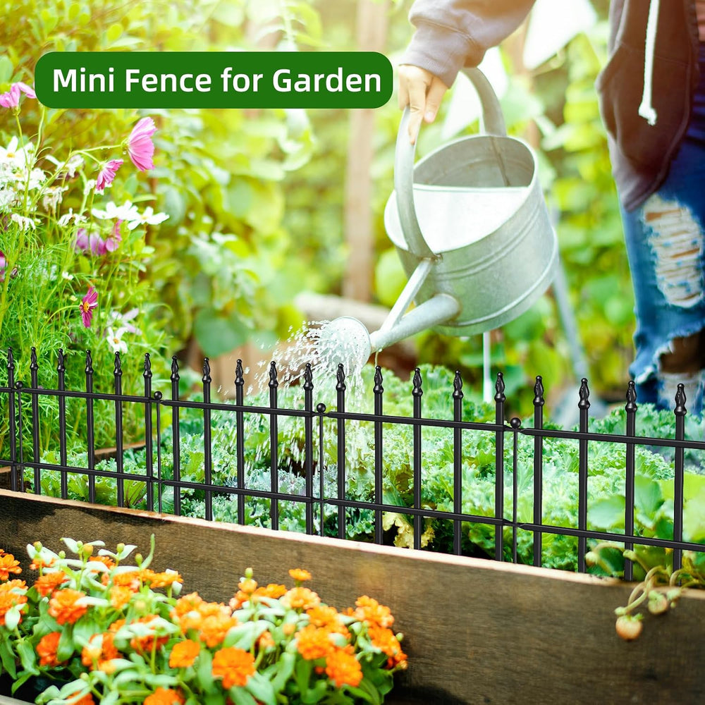 Decorative Metal Garden Fence 11" x 6', Small Fence Border with Stakes