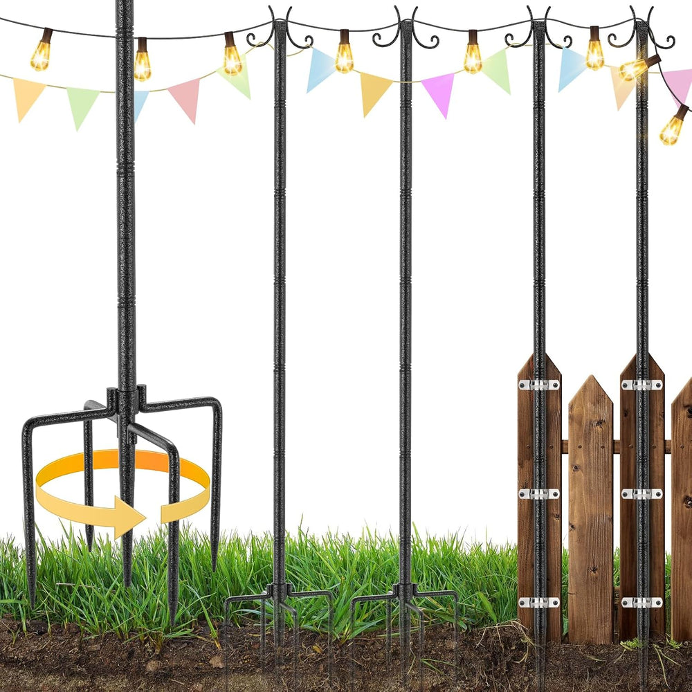 StarryEver 4 Pack String Light Poles, 3M/10FT Adjustable Height Metal Lights ...