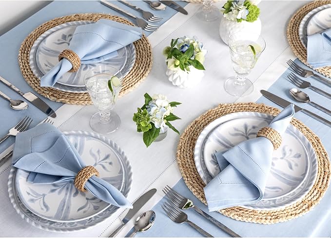 Solino Home Linen White Table Runner 120 Inches Long - 100% Pure Linen Hemsti...