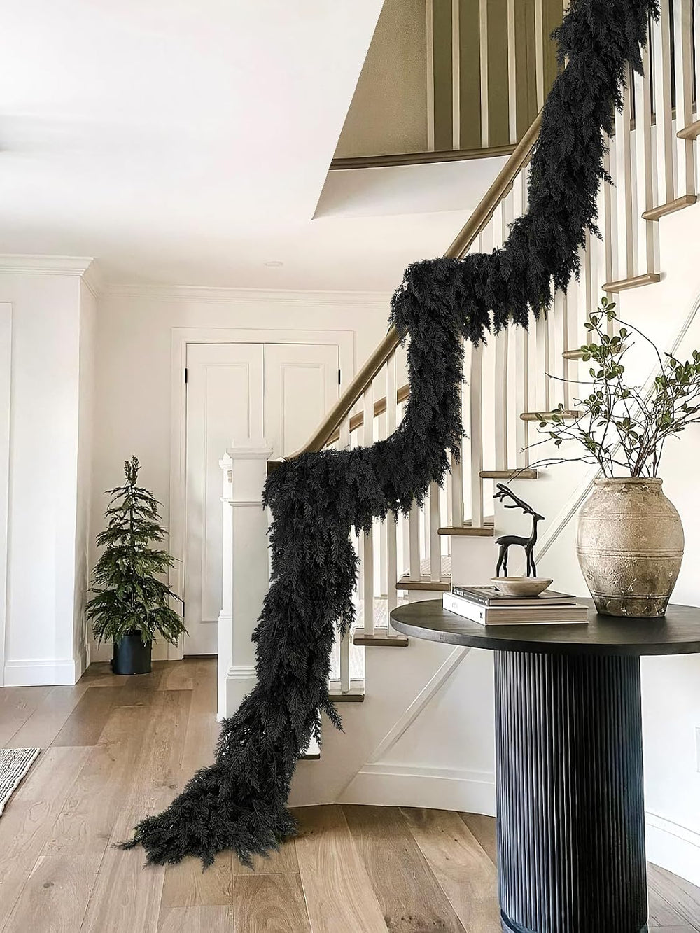 2PCS 9FT Halloween Cedar Garland, Black Real Touch Christmas Decorations