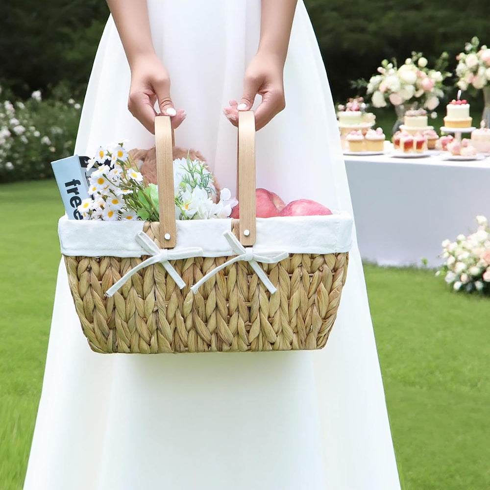 GYASVWU Water Hyacinth Picnic Baskets, Wicker Picnic Basket with Handle, Wick...
