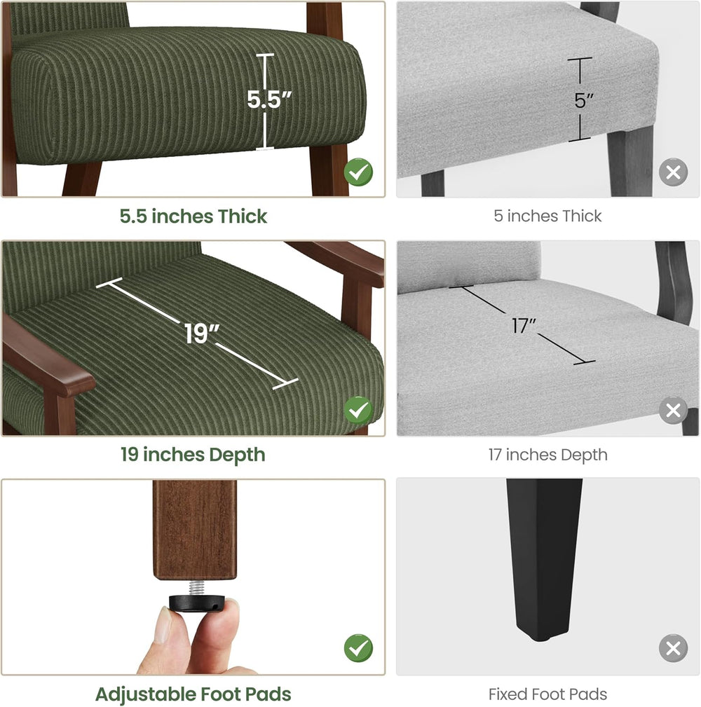 Yaheetech Accent Chairs, Mid-Century Corduroy Fabric Armchairs, Dark Green