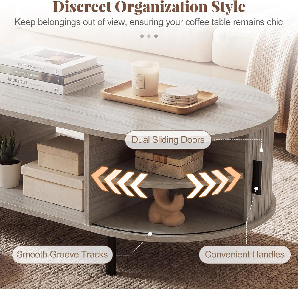 GIANTEX Oval Coffee Table, 47.5" Mid Century Modern Center Table with Sl...