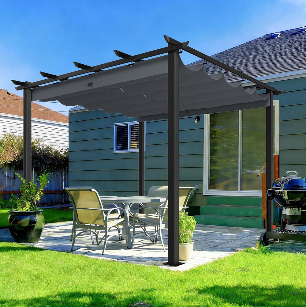 HAPPATIO 10' X 10' Retractable Pergola with Sun Shade Canopy, Patio A...