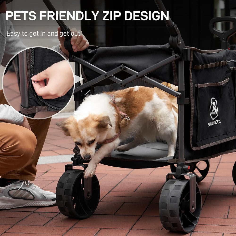 EVER ADVANCED Folding Push Wagon with Canopy, Shopping Cart with Brakes
