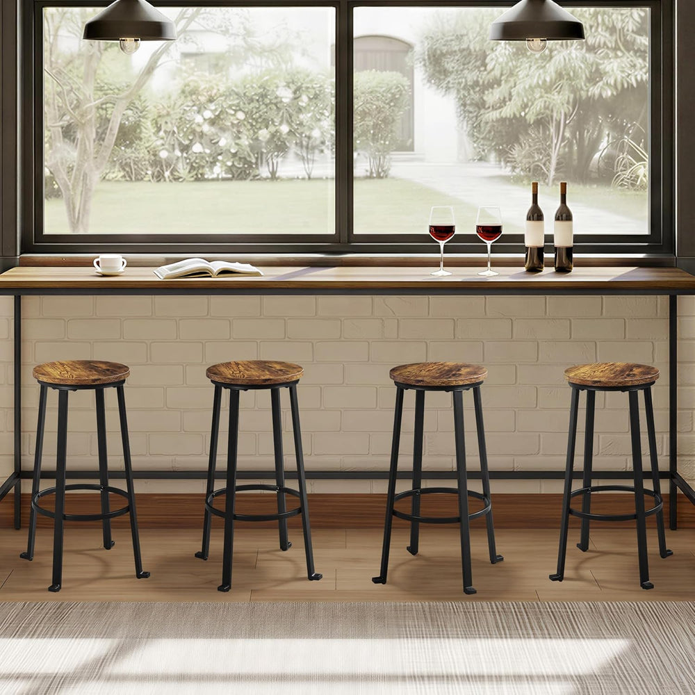 Yaheetech 29.5" Bar Stools Set of 4, Industrial Metal Legs, Rustic Brown